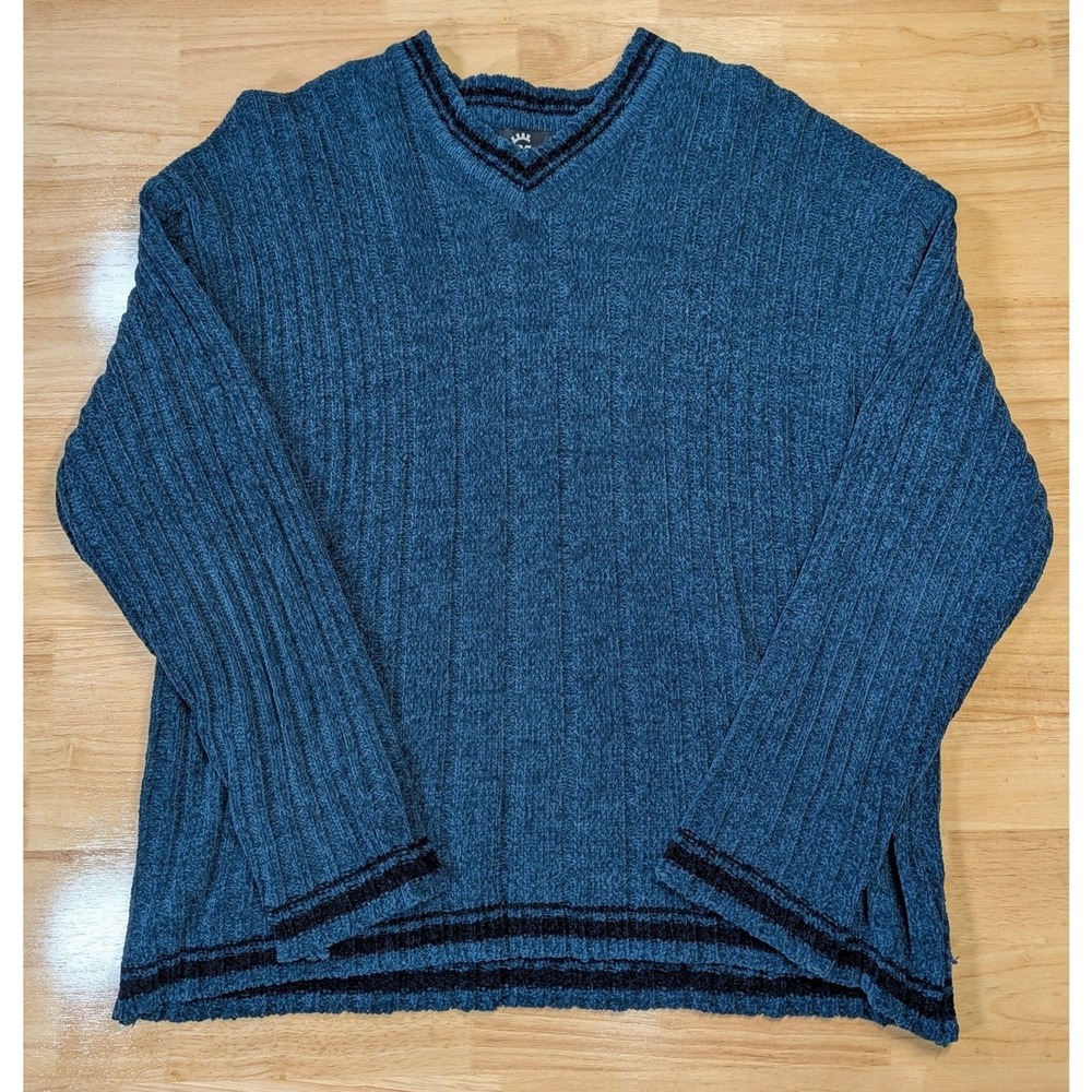 X-Treme Gear Blue Ribbed Knit Sweater Men's Size L Acrylic V-Neck Pullover